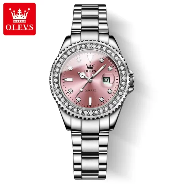 Relógio de pulso feminino, OLEVS Original Diamond Dial Quartz Watch, Moda Elegante,  De Aço Inoxidável À Prova D 'Água. - Image 12