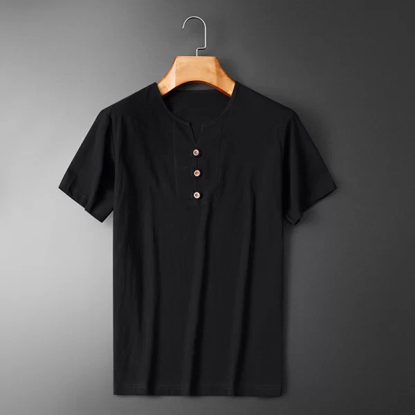 Camisa masculina manga curta,  casual, de linho de algodão solto topos,  primavera verão casual bonito, 5xl. - Image 2