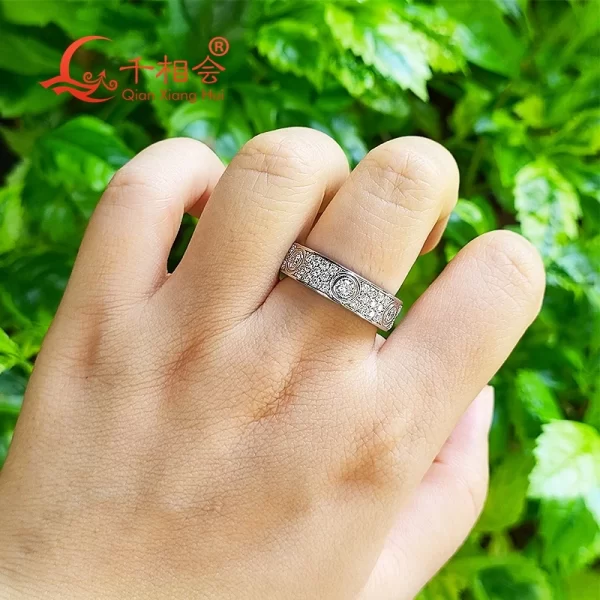 Anel unissex, Clássico Amor Moissanite, de Noivado, 925 Anéis Sólidos de Prata, Três Fileiras de Luxo Eternidade, D VVS - Image 4