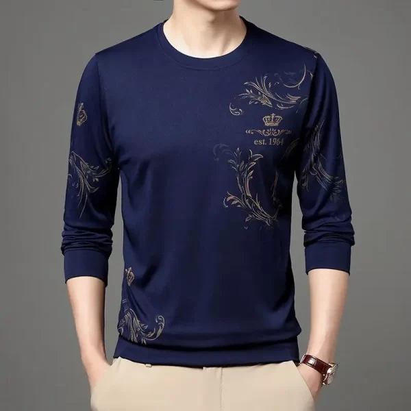 Camiseta de manga comprida com estampa vintage solta masculina, tops básicos de negócios, casual, roupas básicas de streetwear, moda primavera e outono. - Image 8