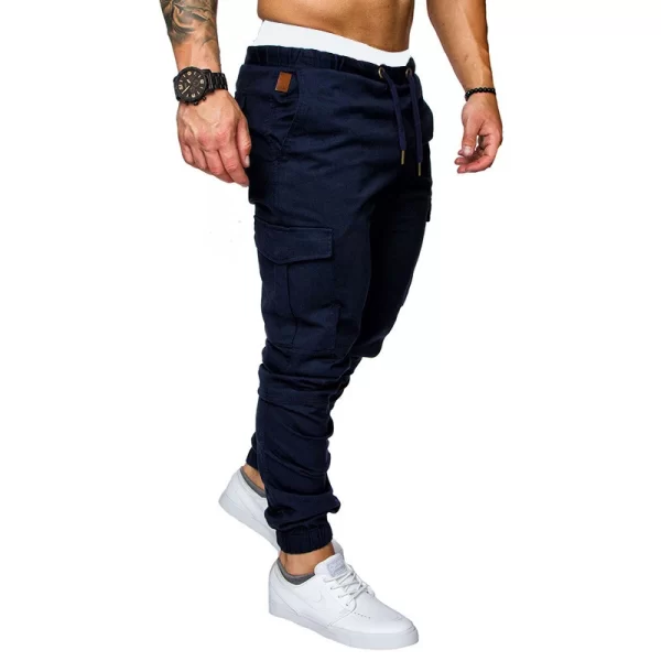 Calça masculina tecida multibolso de cor sólida, slim fit, moda casual, esportes de rua, roupa de corrida, primavera e outono - Image 3
