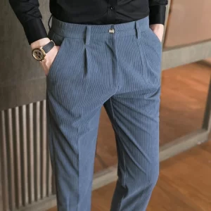 Calça de veludo casual masculina, moda streetwear, slim, cor sólida, reta, lápis plissado vintage, nova primavera.