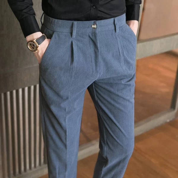 Calça de veludo casual masculina, moda streetwear, slim, cor sólida, reta, lápis plissado vintage, nova primavera.