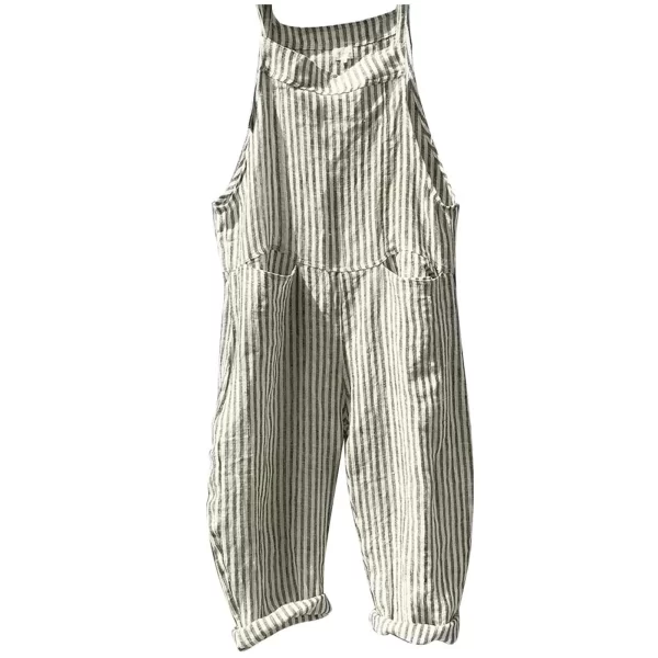 Macacão Listrado impressão Casual feminino, Perna larga Big Pocket Verão, sem mangas, Tornozelo Comprimento geral Streetwear Combinaison. - Image 10