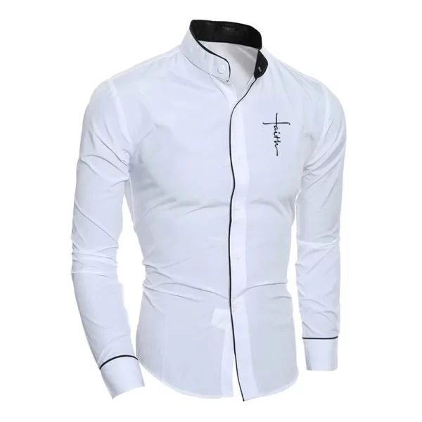Camisa masculina, manga longa,  casual solta de gola alta,  vintage, moda simples, blusa de fundo com todos os fósforos, primavera, outono - Image 2