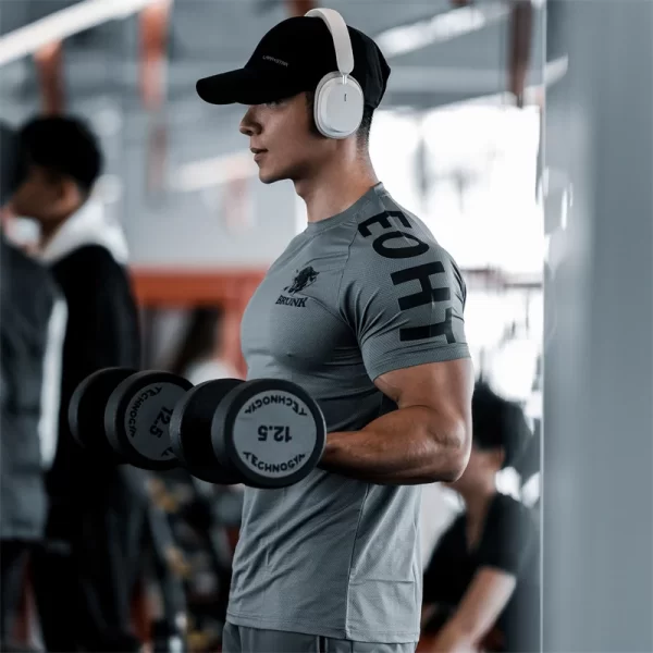 Camiseta esportiva masculina de ginástica, gráfica, fria e seca, cor sólida, tops de manga curta, casual com o pescoço, verão, M-3XL - Image 5