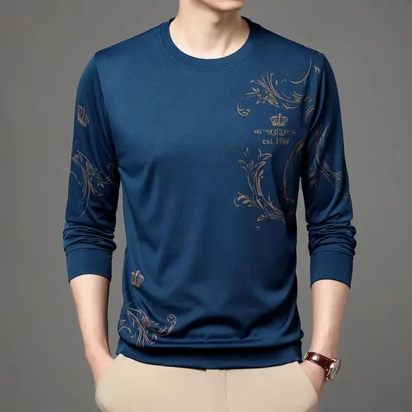 Camiseta de manga comprida com estampa vintage solta masculina, tops básicos de negócios, casual, roupas básicas de streetwear, moda primavera e outono. - Image 7