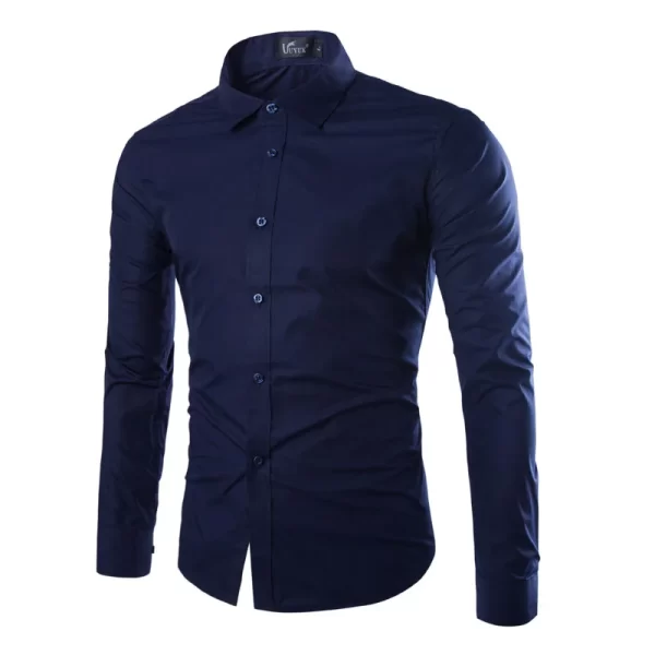 Camisa masculina manga longa, casual, justa, camisas sociais, tops monocromáticos, preto e branco, verão. - Image 20