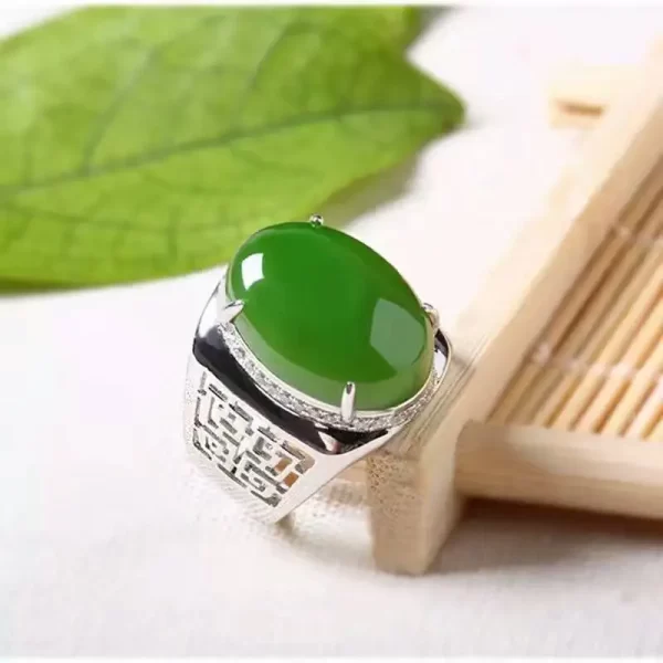 Anel masculino de jade verde estilo chinês, 12*16mm, anel de prata 925 vintage com pedras preciosas, luxuoso, de prata luxuoso - Image 2