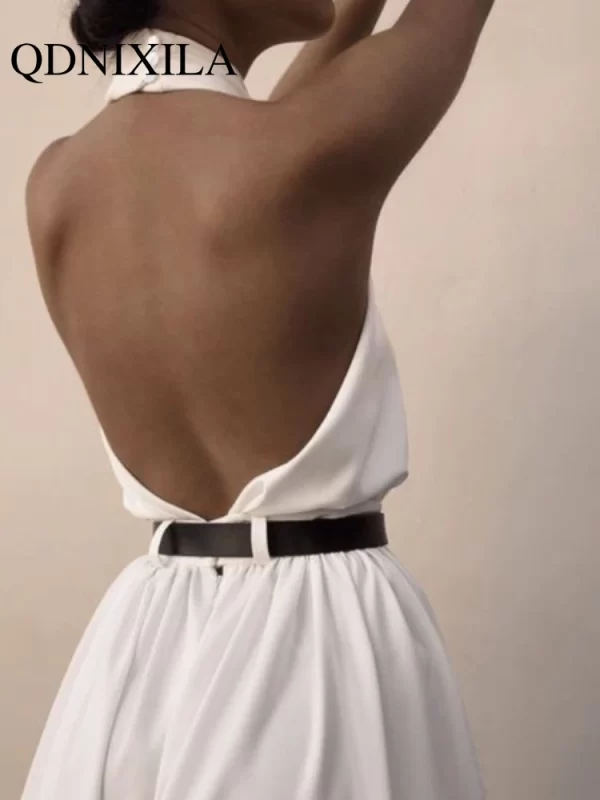 Macacão feminino de perna larga, branco e magro, calça comprida,  sem costas, macacão sexy, verão. - Image 6