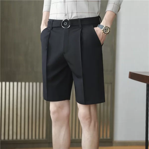Bermuda masculina plissada branca, slim fit, casual de trabalho, roupa respirável, conforto, moda coreana, verão. - Image 3