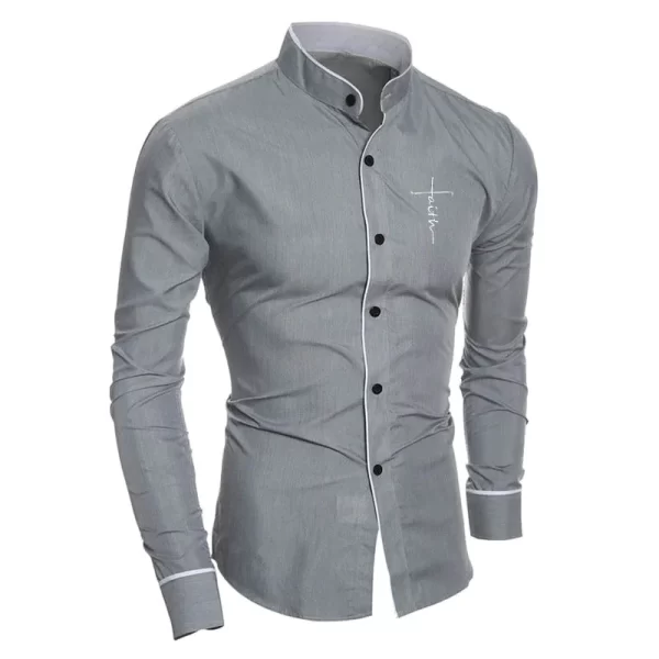 Camisa masculina, manga longa,  casual solta de gola alta,  vintage, moda simples, blusa de fundo com todos os fósforos, primavera, outono - Image 4