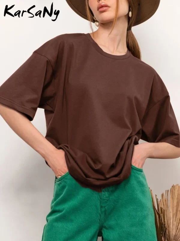 Camiseta manga curta extragrande feminina, Karsny, 100% algodão, monocromática, top, solta, cinza, branco, verão, oversize.