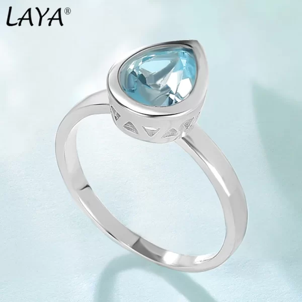 Anel feminino prata esterlina sintética, Laya 925, pera-em forma de cristal colorido simples moldura anel de ajuste, original jóias modernas. - Image 4