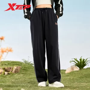 Calça de malha feminina, Xtep, confortável, macia, ao ar livre, calças de fundo, esportes, treinamento, esportivo, primavera, 876128630013.