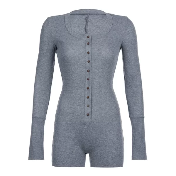 Macacão elástico de malha com gola redonda feminino, top manga comprida, cintura esportiva, emagrecedor, casual, primavera e outono. - Image 6