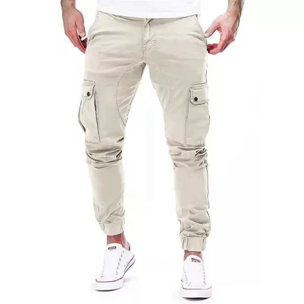 Calça masculina tecida multibolso de cor sólida, slim fit, moda casual, esportes de rua, roupa de corrida, primavera e outono - Image 8