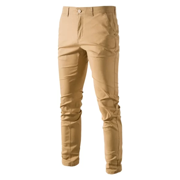 Calça casual slim fit monocromática masculina, de alta qualidade, negócios clássicos, 100% algodão, primavera, outono, nova. - Image 8