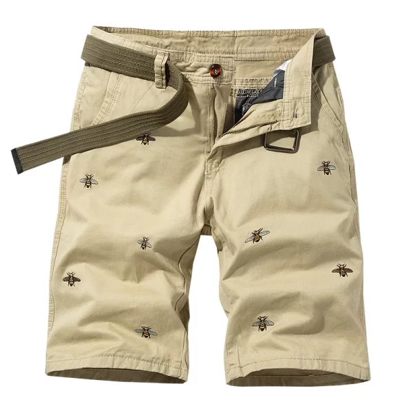Bermuda de praia masculino bordado com mel, de rua de algodão casual soltos, moda exterior, roupas de trabalho, novo verão. - Image 5