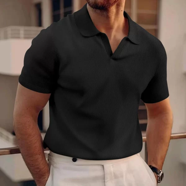 Camiseta polo respirável de manga curta masculina, waffle, confortável, casual, monocromático, pulôver de lapela, primavera, moda verão. - Image 3