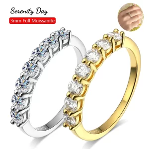 Anel feminino Serenidade Dia, Moissanite Fileira Anéis, Real Cor D, Jóias, S925 Placa de Prata Esterlina, 7 Pedras, 3mm, Pt950.