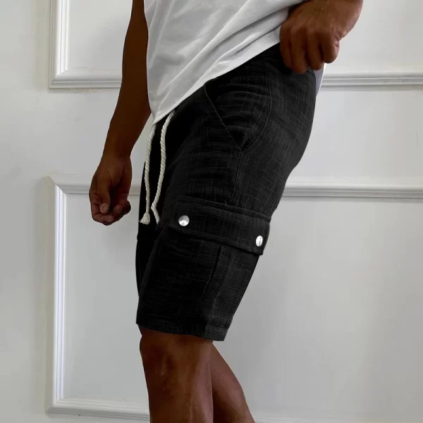 Bermuda monocromática masculina, de cintura média, bolsos da moda, costura, calça casual, streetwear, moda verão. - Image 4