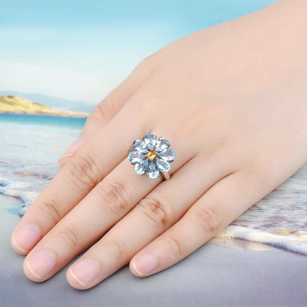 Anel de prata esterlina feminino, Topázio Azul Céu Natural Citrino, Pedra Preciosa Genuína, Joalheria Fina, Estilo Requintado e Romântico, 6,6 quilates - Image 6