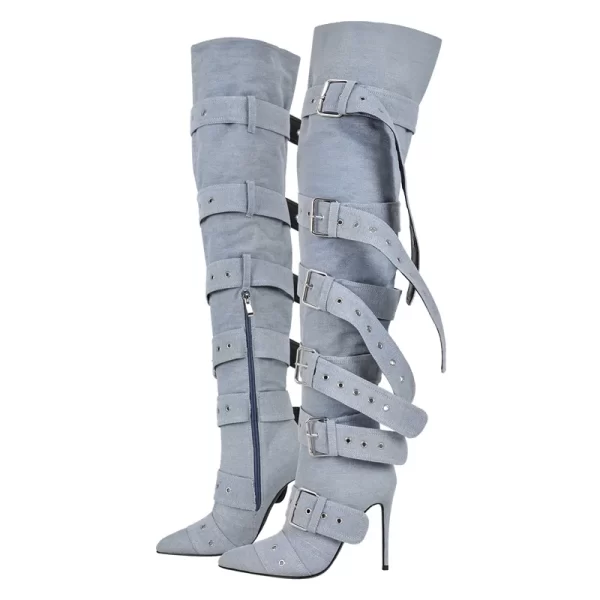 Botas vermelhas sobre o joelho unissex, lgbtqia+, botas agulha alta para coxa, dedo apontado, alça de fivela, salto alto fino, zíper. - Image 8
