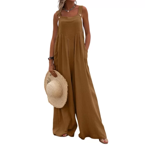 Macacão feminino, Itfabs, cor sólida, casual botão,  perna larga,  suspender macacão com bolsos venda quente - Image 16