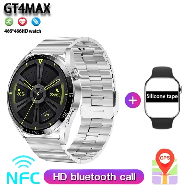 Relógio de pulso inteligente impermeável, masculino, GT4 MAX, Tela HD, Assistente de Voz, Frequência Cardíaca, Pressão Arterial, GPS, IP68, NFC, 1.5 ", Novo. - Image 13