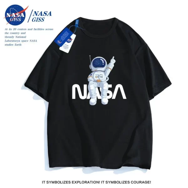 Camiseta unissex de manga curta impressa em torno do pescoço da Nasa.