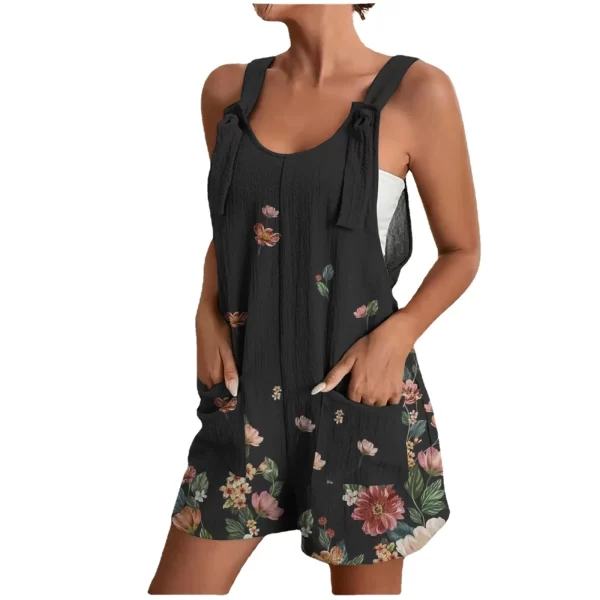 Macacão sem mangas com gola O multicolorido feminino,  casual com bolsos, de verão, shorts, macacões, novo. - Image 4