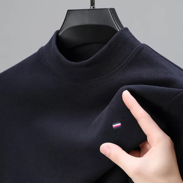 Camiseta de veludo alemão manga longa masculina, com gola simulada, bordada, High End, Luxo, moda casual, fundo quente, negócio. - Image 4