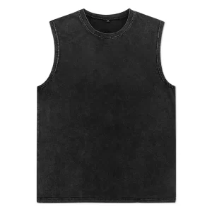Camiseta regata masculina de algodão lavada, solta vintage, tops casuais sem mangas, streetwear hip hop, colete oversize