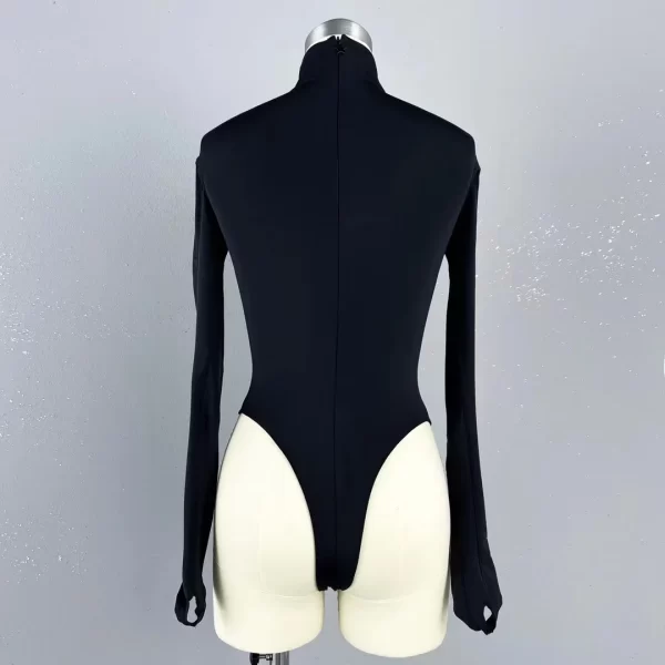 Macacão de emenda de malha elástica feminino, camiseta com gola média alta, camiseta sexy de manga longa e meio, nova, primavera e verão, 2024 - Image 6