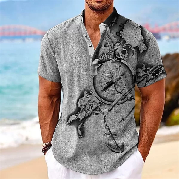 Camisa masculina, manga curta, Henley, roupas gráficas 3D Great Voyage, moda estilista, streetwear havaiano, tops de verão. - Image 11