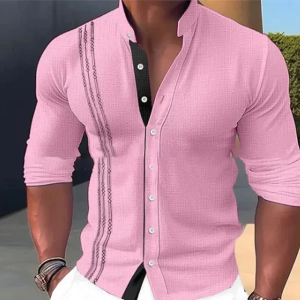 Camisa masculina, manga longa,  de vestido de tecido de mistura de algodão, blusa muscular, tops de botão, formais, rosa, azul, branco, preto - Image 8