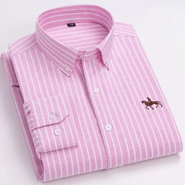 Camisa manga longa masculina,  Oxford, 100% algodão,  bordadas de cavalo, streetwear extragrande, listra xadrez, casual, lazer, Plus 6XL - Image 27