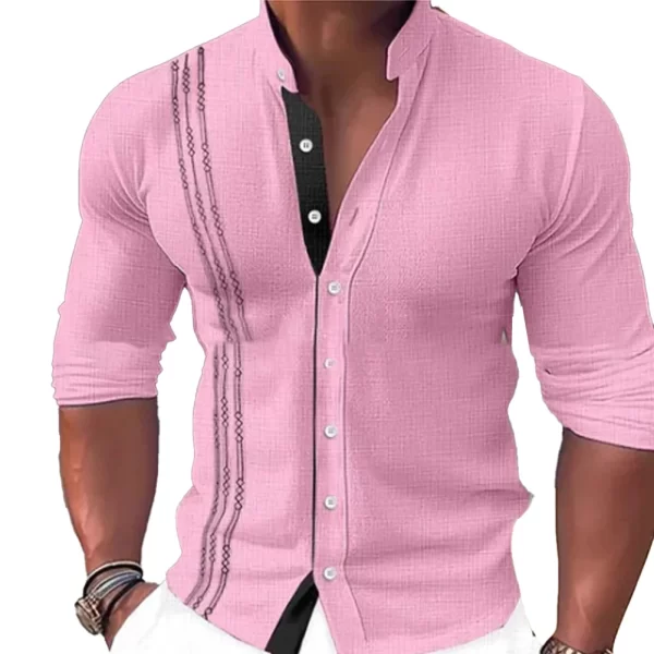 Camisa masculina, manga longa,  de vestido de tecido de mistura de algodão, blusa muscular, tops de botão, formais, rosa, azul, branco, preto