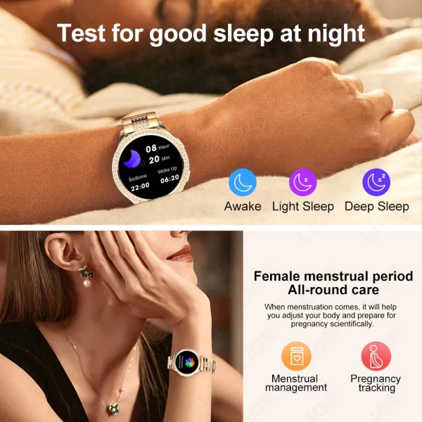 Relógio de pulso feminino, LIGE-Smartwatch, 1.32 ", Chamada Bluetooth, Assistente de Voz AI, Relógios Femininos, Relógio Personalizado, Monitor de Saúde - Image 5