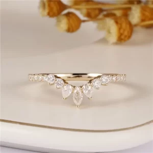 Anel de diamante, CxsJeremy-Moissanite, 14K, 585 Ouro Amarelo, Banda de casamento curvo, Unique Bridal Stacking,  Presente.