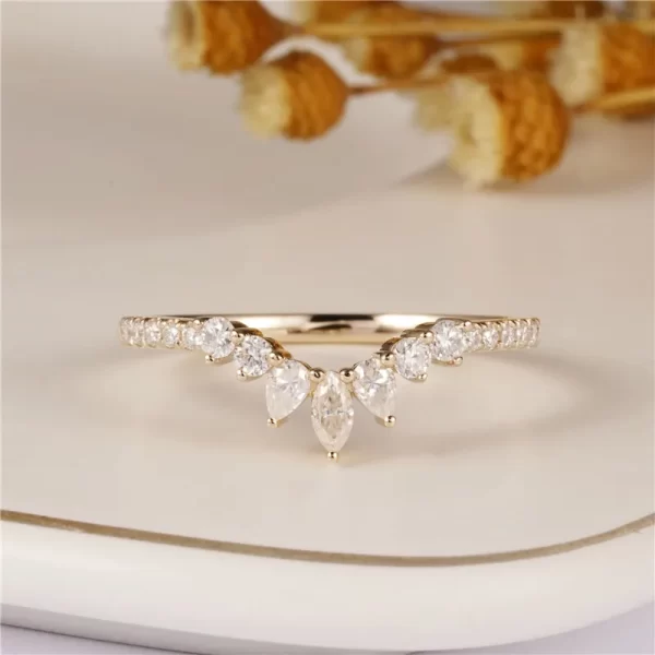 Anel de diamante, CxsJeremy-Moissanite, 14K, 585 Ouro Amarelo, Banda de casamento curvo, Unique Bridal Stacking,  Presente.