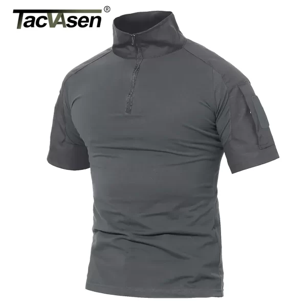 Camiseta masculina manga curta, Tacvasen, com bolsos com zíper, cor sólida, estilo safári, para caminhadas, roupas de trabalho, verão. - Image 2