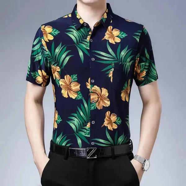 Camisa masculina, manga curta, Streetwear, Camisas Floral Pretas Y2k Verão Secagem Rápida Nuvem Sorte Novo Feriado Casual Lapela Loose Top. - Image 12