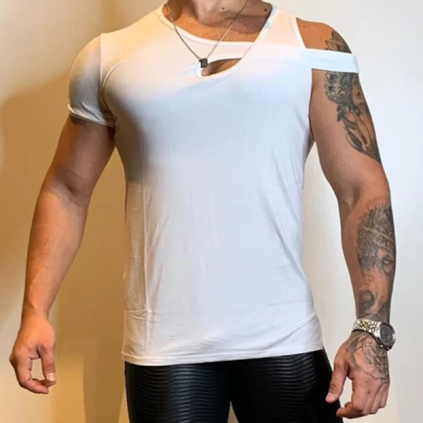 Camiseta regata masculina, pulôver sem mangas oco irregular, streetwear, camisas grandes, top sólido, moda festa, verão, nova chegada. - Image 4