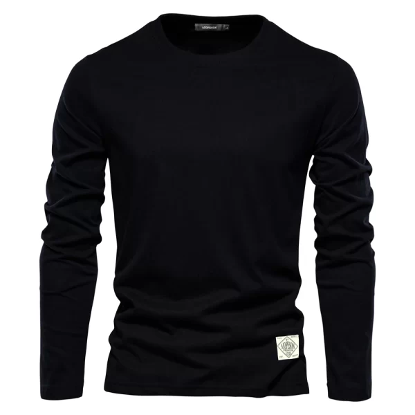 Camiseta de manga comprida de algodão 100%, masculina, sólido primavera casual, t-shirts de alta qualidade, tops roupas clássicas. - Image 11