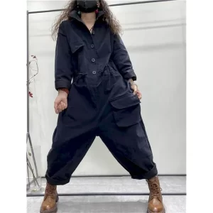 Macacões de linho de algodão, grandes, feminino, manga comprida, roupa única, calças de cintura alta, roupas.