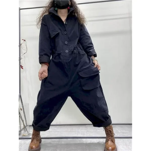 Macacões de linho de algodão, grandes, feminino, manga comprida, roupa única, calças de cintura alta, roupas.