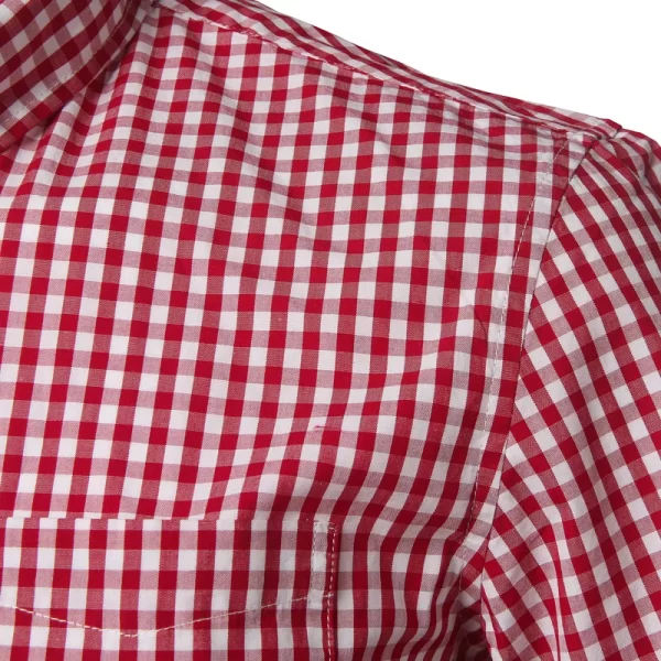 Camisa masculina, manga curta,  xadrez pequenas vermelhas, de algodão, com botão, casual, verão. - Image 5