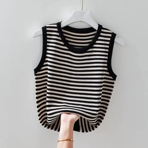 Camiseta regata feminina de seda gelo sem mangas, pulôver com gola redonda, solta, colete da moda, roupa de verão, casual, na moda. - Image 6